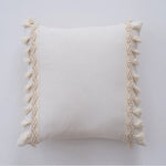 coussin carré bohème franges blanches beige décor maison tissu polyester simple 60x60cm