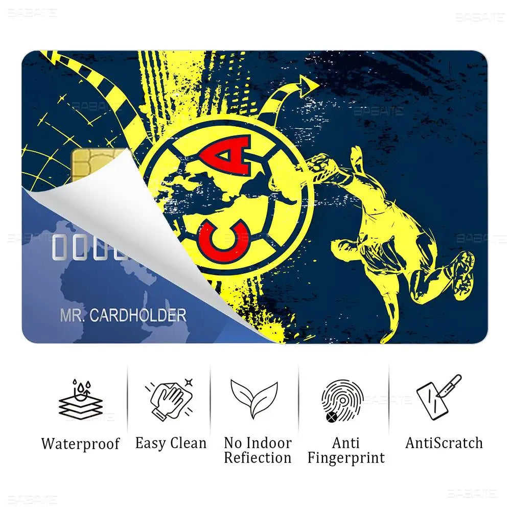 sticker autocollant cartes bancaires club américa dessin animé oiseau stylisé waterproof réutilisable bleu jaune