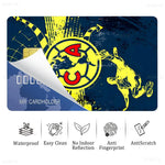 sticker autocollant cartes bancaires club américa dessin animé oiseau stylisé waterproof réutilisable bleu jaune