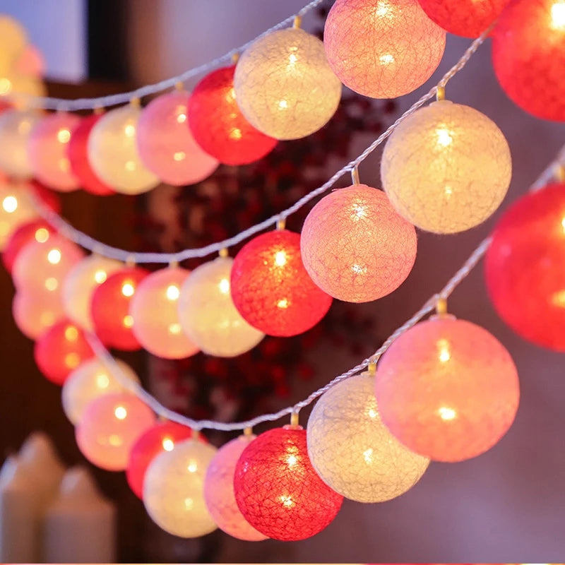 guirlande lumineuse rose bleu blanc boules tissées modernes anniversaire mariage noël festive