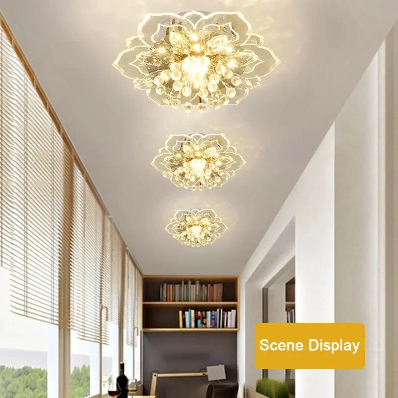 lampe moderne transparente cristal fleur dorée élégante LED autoinstallation chambre salon