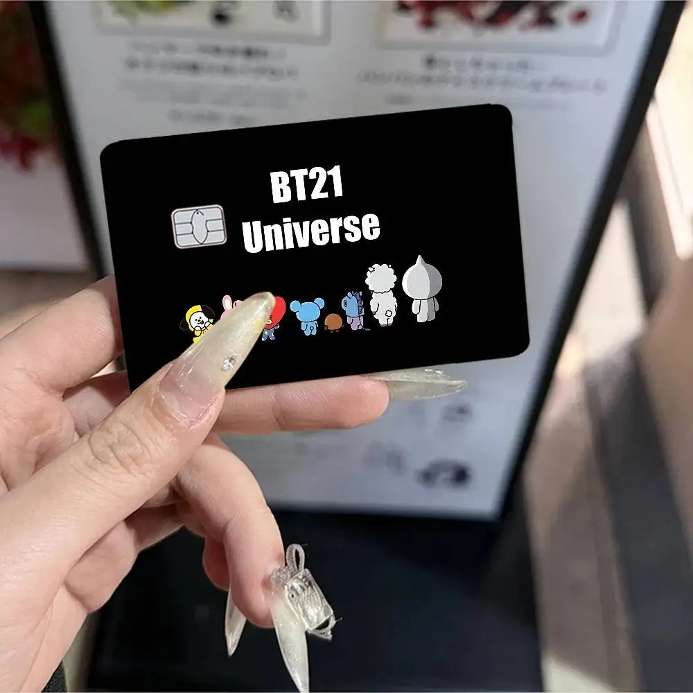 autocollants carte banque cartes modernes dessin animé personnages bt21 coeurs waterproof réutilisables bleu orange