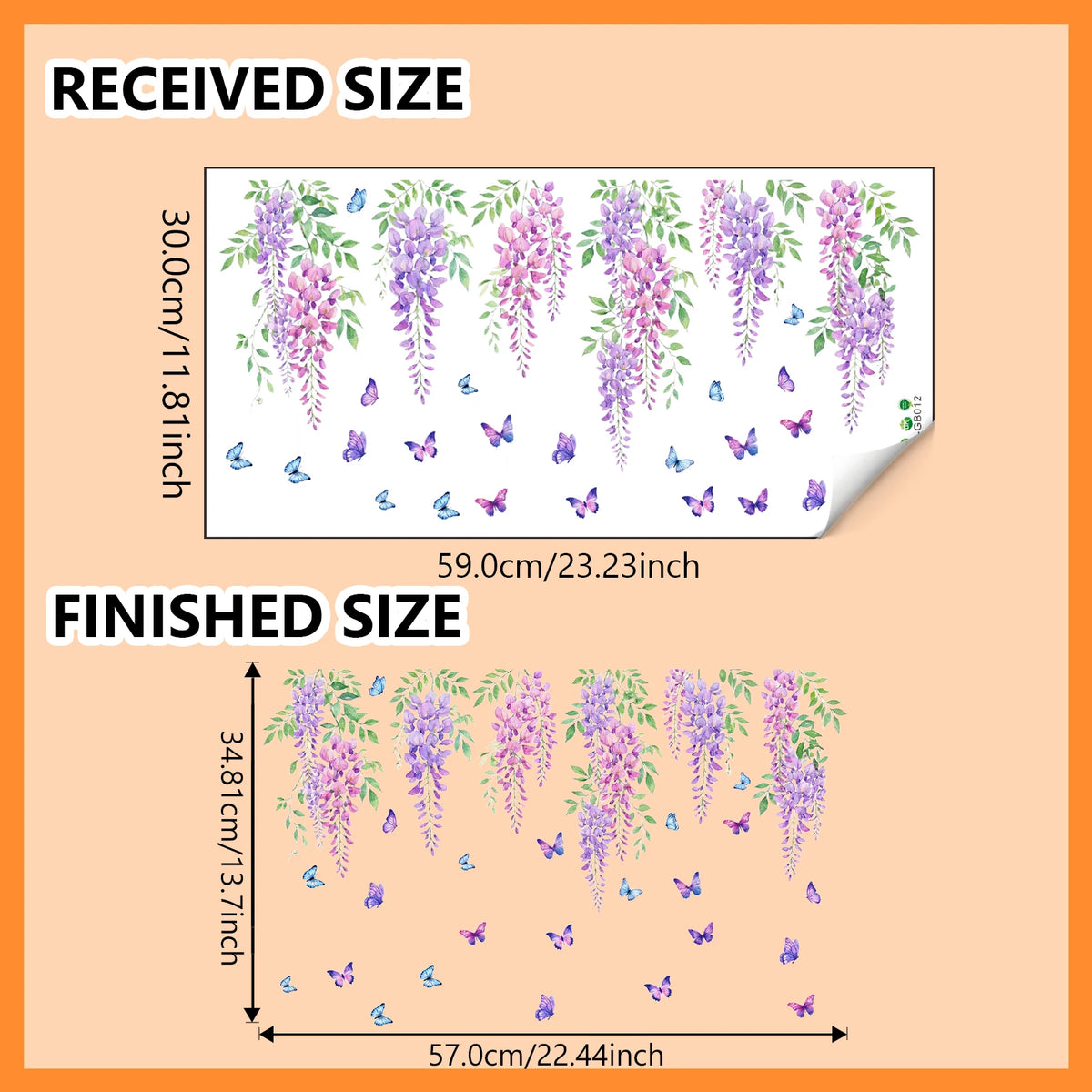 sticker mural décoratif fleurs glycine papillons aquarelle violet rose vert bleu