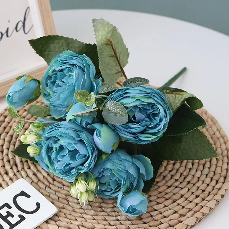 bouquet fleurs artificielles pivoines roses feuilles vertes decoration mariage anniversaire intérieur classique