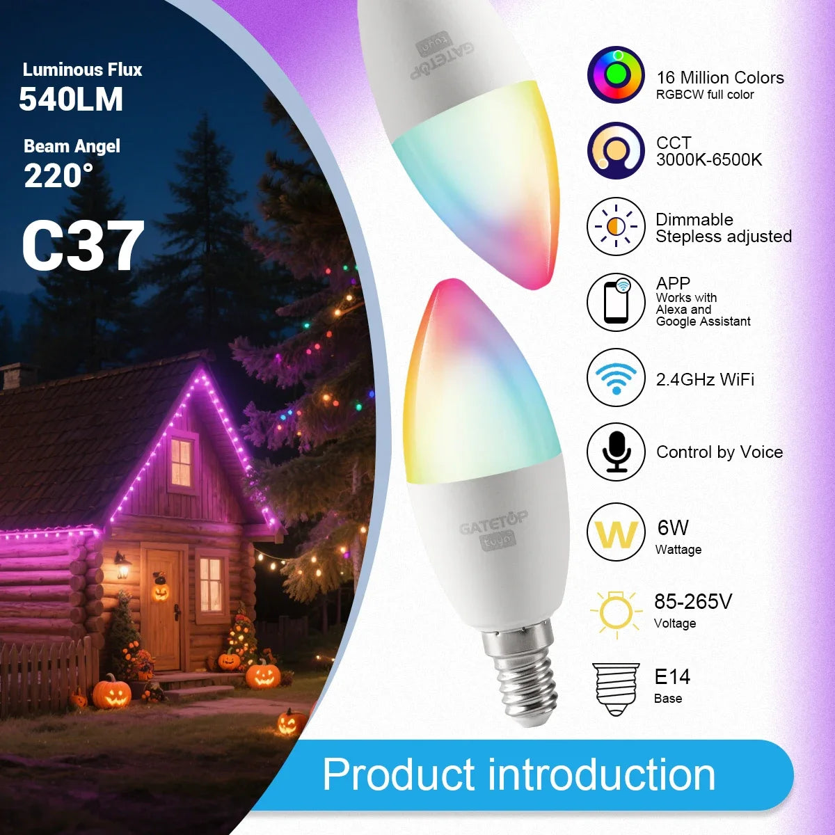ampoule led intelligente e14 blanc multicolore effet flamme transparent moderne 2700k 6500k wifi alexa
