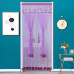 rideau porte décoration floral violet bleu rose blanc plissé brodé frangé translucide autoagrippant
