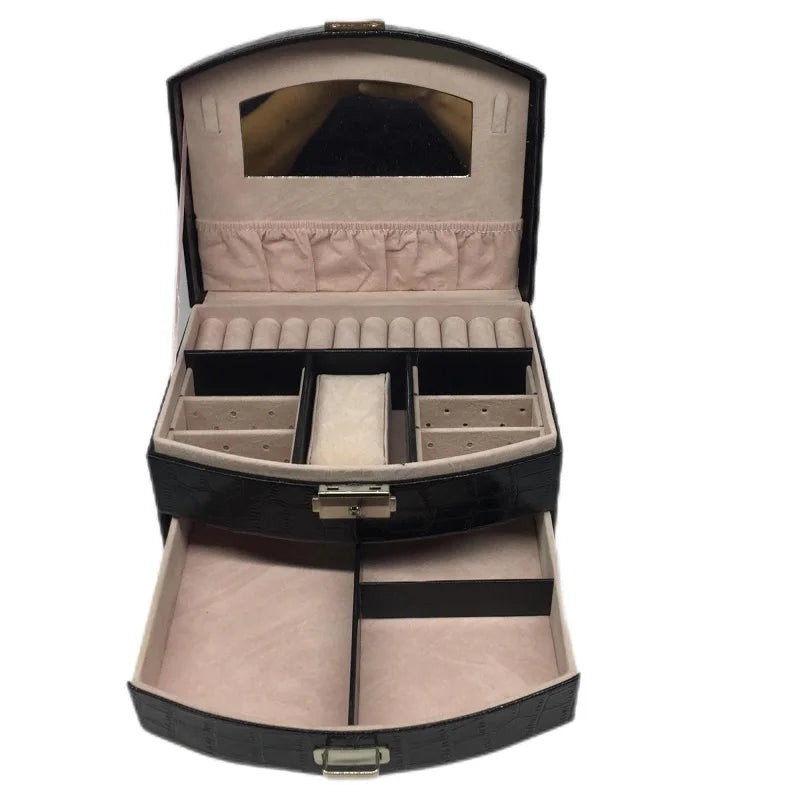 boîte bijoux cuir croco rose rouge violet classique cadenas rangement tiroir