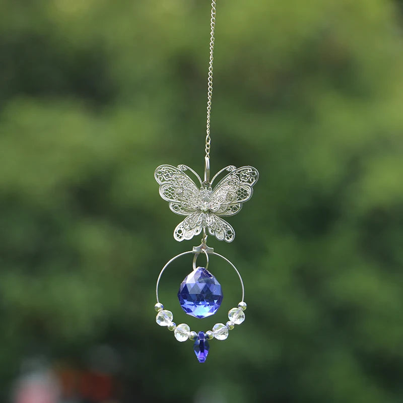 décoration fenêtre pendentif papillon métal cristal vintage anneau circulaire goutte ornement chambre jardin