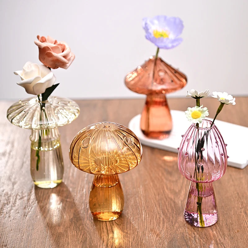 vase champignon verre transparent moderne décoration fleur verte bleue rouge orangée rose