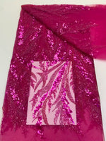 tissu dentelle polyester feuilles stylisées rouge élégant orné mariage fête