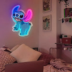 néon lumineux stitch disney bleu rose moderne cartoon chambre enfant décoration murale