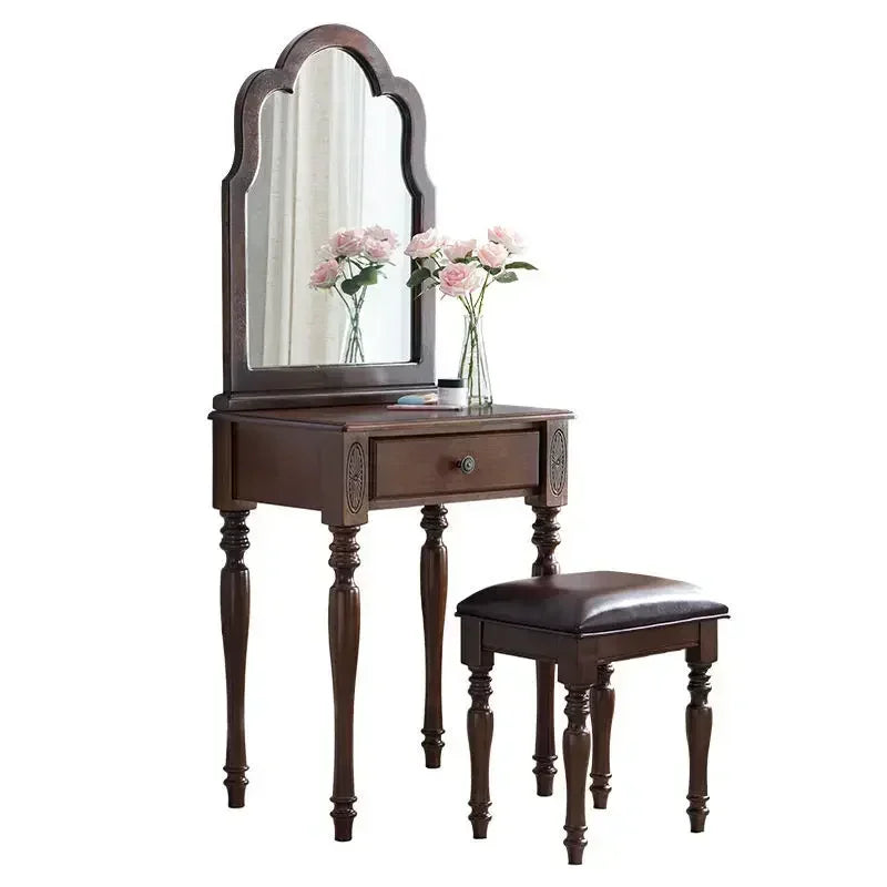 maquillage classique miroir intégré tabouret cuir bois chêne marronclair multifonctionnel chambre