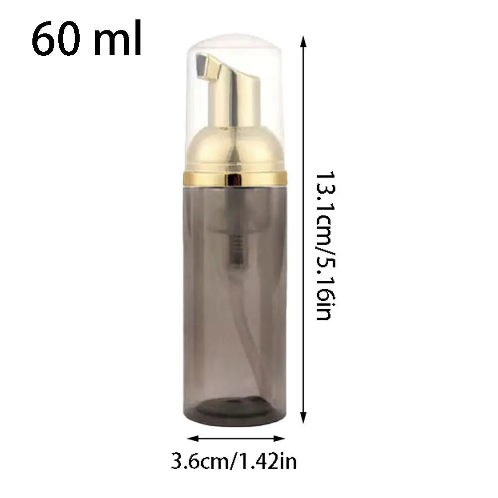 flacon pompe mousse vide 60 ml transparent doré rayures noires distributeur savon voyage rechargeable