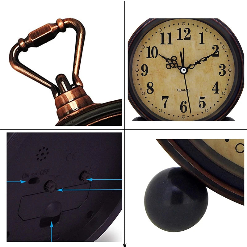 horloge table vintage métal noir bronze aiguille quartz transparent classique super silencieuse chambre