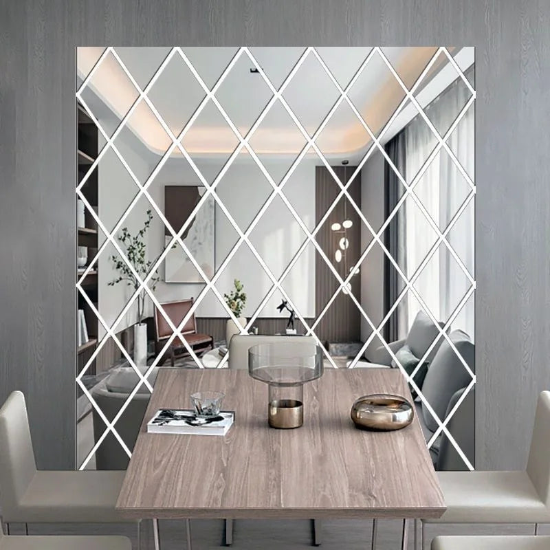 autocollant miroir mural 3d carreaux géométriques acrylique décoration salon maison adhésif moderne