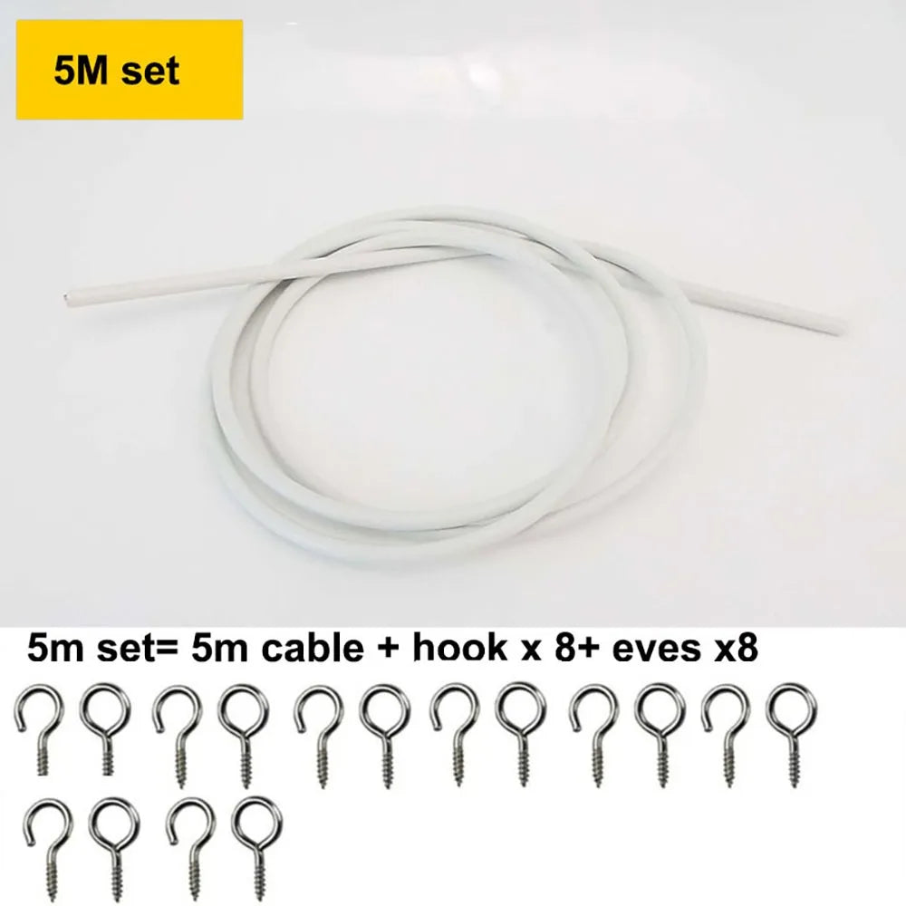 câble blanc crochets argentés kit suspension tiges blanches minimaliste fixations murales accessoires rideau anneaux
