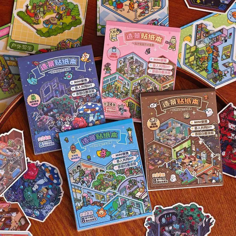 sticker book colorful urban illustrations children cartoon characters paper stickers included