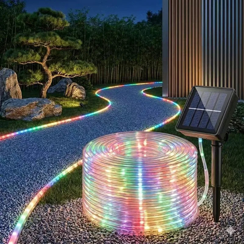 guirlande lumineuse solaire multicolore moderne 12m 100lés étanche extérieur noël jardin led