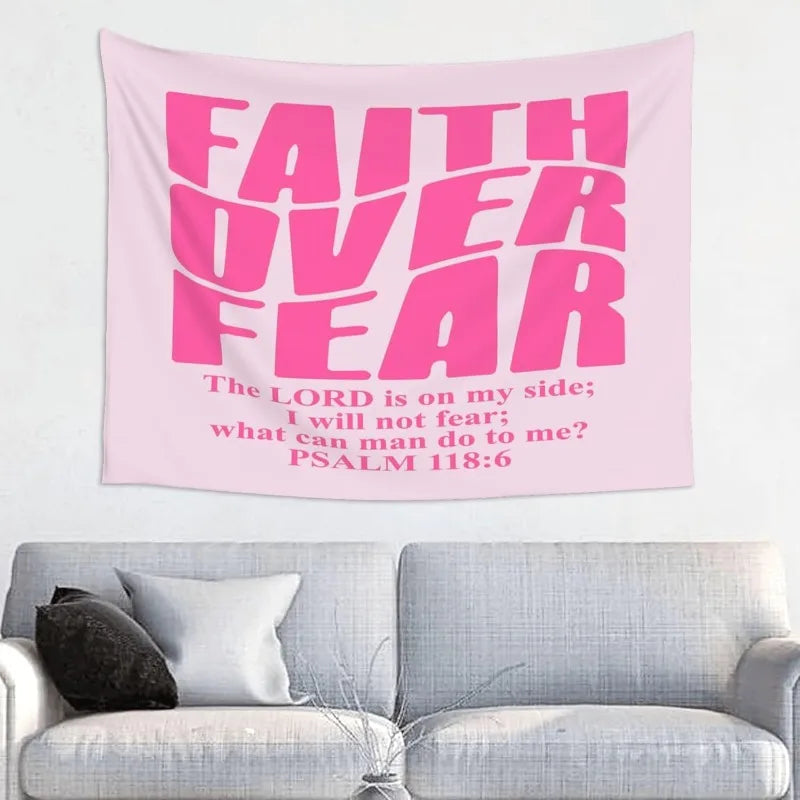 tapisserie moderne lettre rose religieuse décoration murale chambre texte stylisé clips dorés grande taille