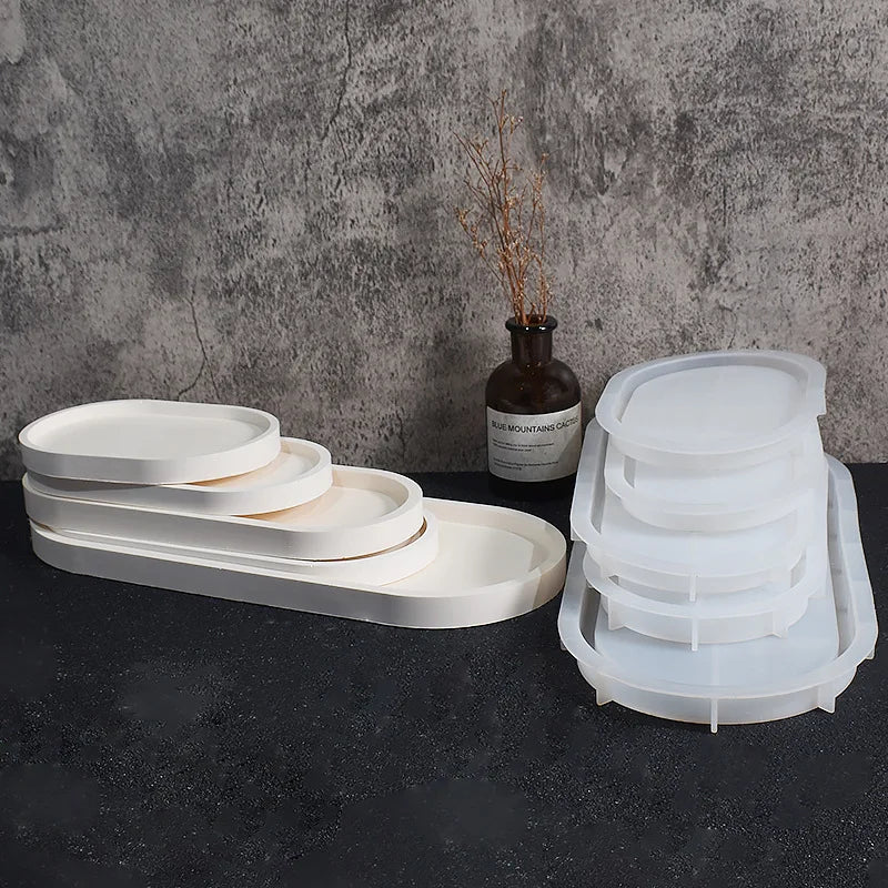 support bougies silicone blanc moderne finition miroir plateau ovale ridges