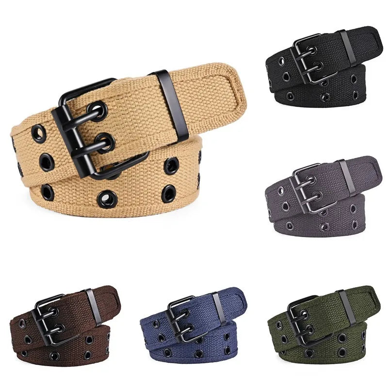 ceinture toile beige perforée boucle métallique décontracté sport outdoor unisexe