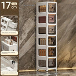 meuble rangement blanc moderne tiroirs transparents rayures diagonales noires pliable porte bouteilles cosmétiques