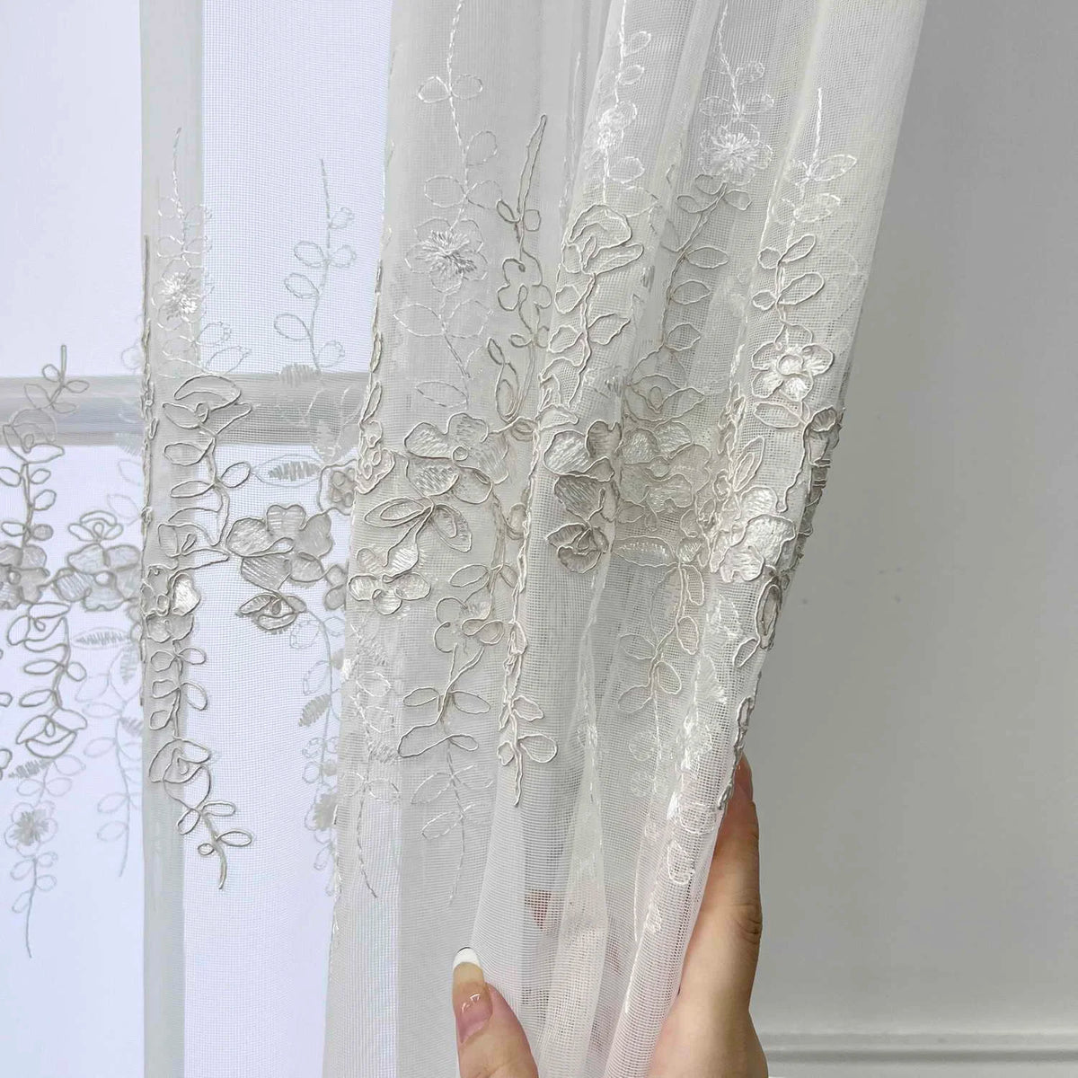 rideau tulle brodé fleur transparent classique 100cm 200cm polyester chambre maison