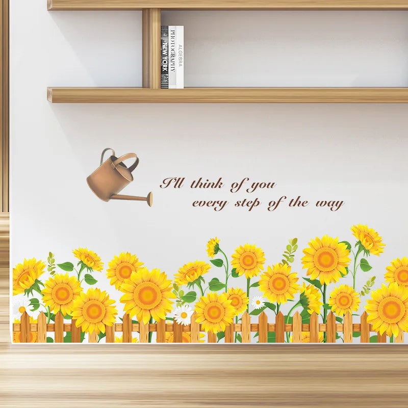 autocollant mural tournesol floral clôture bois inscription décoration mur opaque moderne chambre enfant