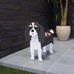 cache pot chien forme cartoon blanc beige marron noir rose vert détails visage plante