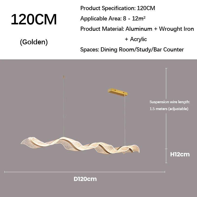 lampe suspendue contemporaine élégante blanc doré texture ondulée brillante chaînes facile chambre salon