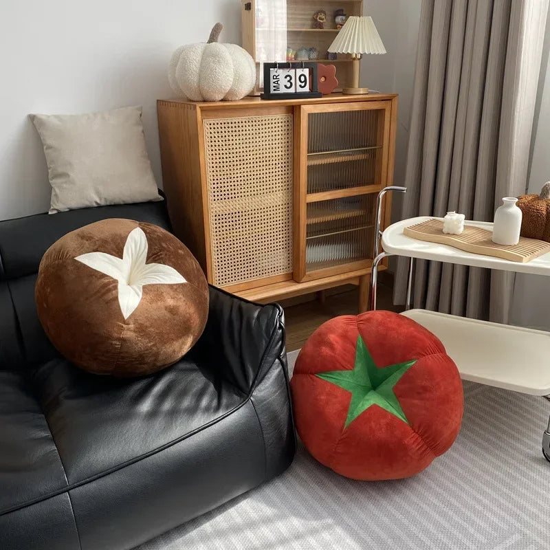 coussin décoratif moderne fruit orange rouge marron mousse mémoire forme tomate pomme noix coco