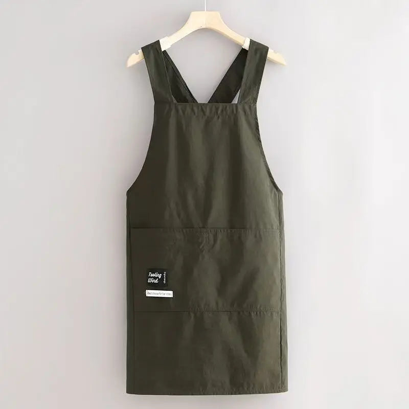 tablier cuisine imperméable résistant huile vert olive noir classique fonctionnel poche ajustable croix arrière