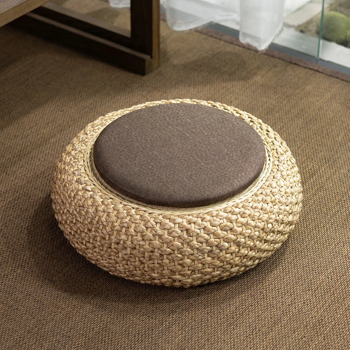 coussin sol rustique tissé floral anti décubitus coton paille meditation relaxation salon