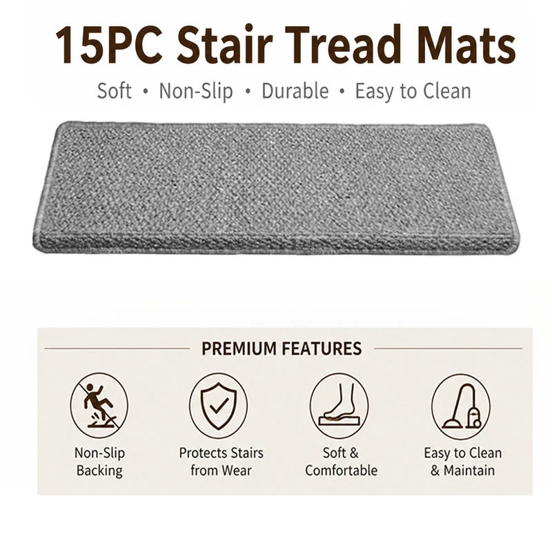 tapis d'escalier moderne antidérapant 15 pièces adhésif beige clair texture tissée polyester
