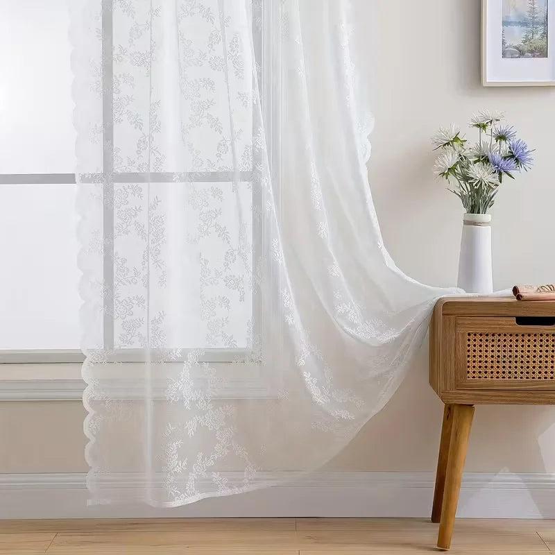 rideau blanc broderie florale transparent classique polyester machine laver 140x100cm