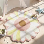 tapis fleur blanc rose jaune antidérapant bain chambre enfants décoration ludique moderne