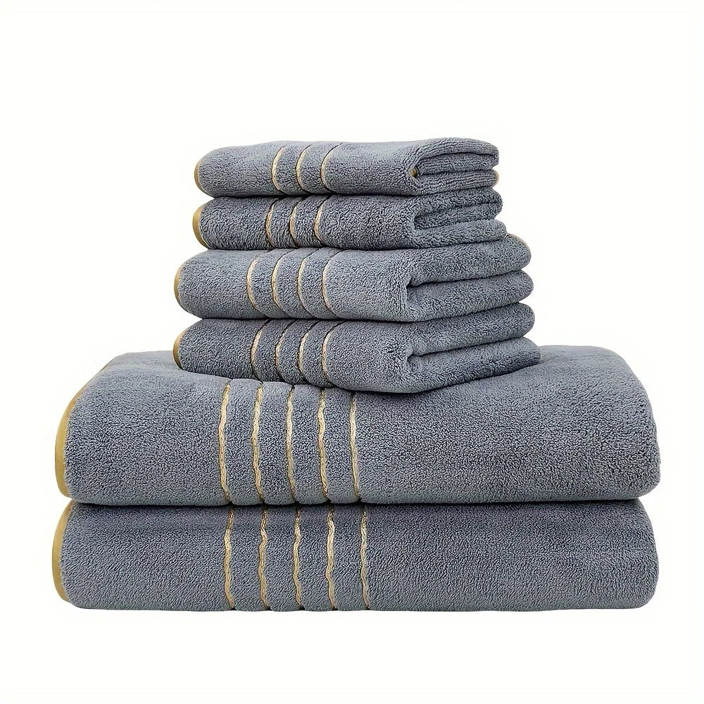 serviettes bain absorbantes polyester rectangulaires moderne blanc gris rayures dorées bain main débarbouillette