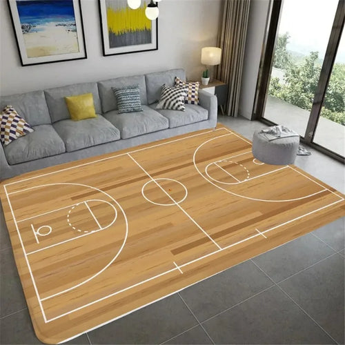 tapis sol moderne motif terrain basket beige gris jaune décor salon chambre maison