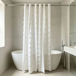rideau douche blanc pompons polyester texture jacquard moderne respectueux environnement