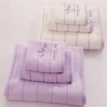 serviettes bain brodées coton polyester violet clair rayures fleurs absorption rapide douces classiques violet