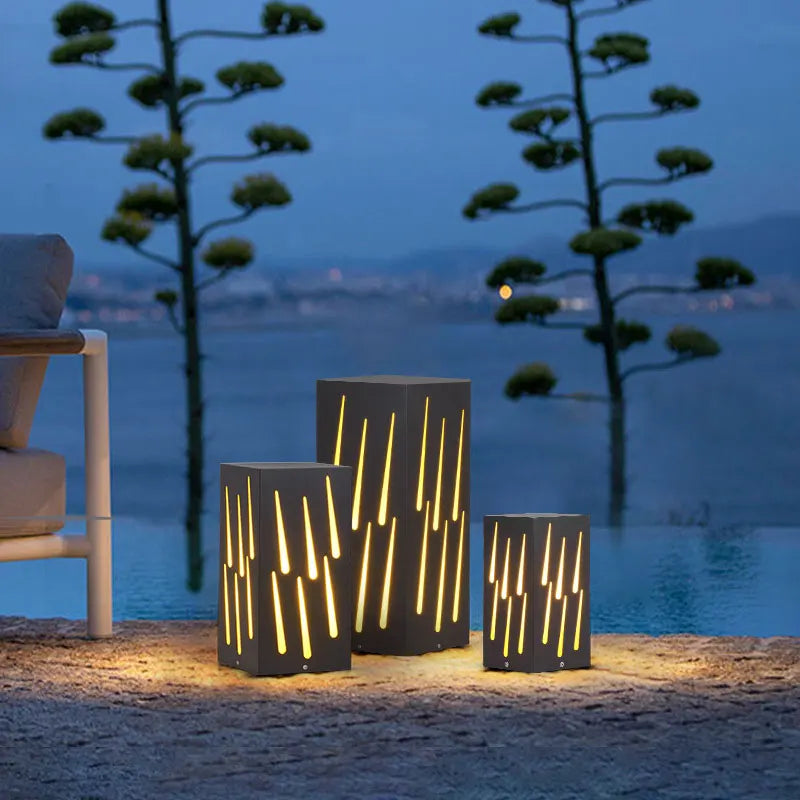 lampe solaire contemporaine noir doré lignes verticales ip65