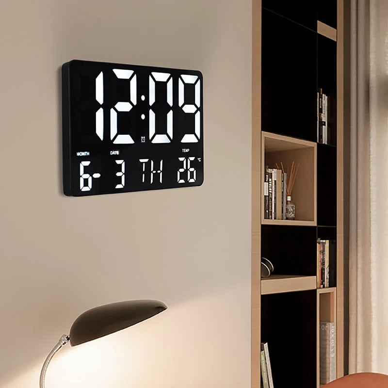 horloge murale numérique moderne LED noir blanc température date alarme télécommande