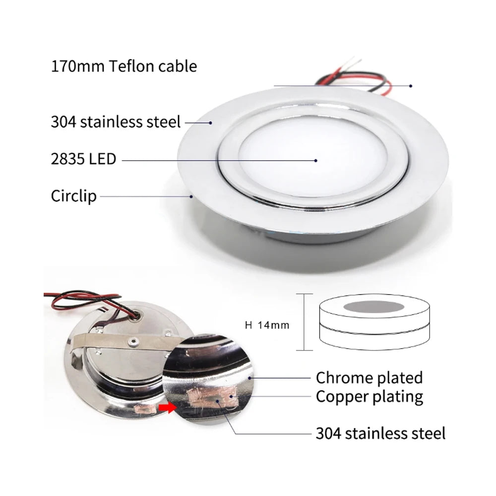 Spot LED nickel noir chrome ip65 12v 24v 3w rond moderne câble teflon led