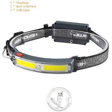 lampe frontale rechargeable led 5w gris noir ceinture ajustable mode pêche étanche 60deg modernisée