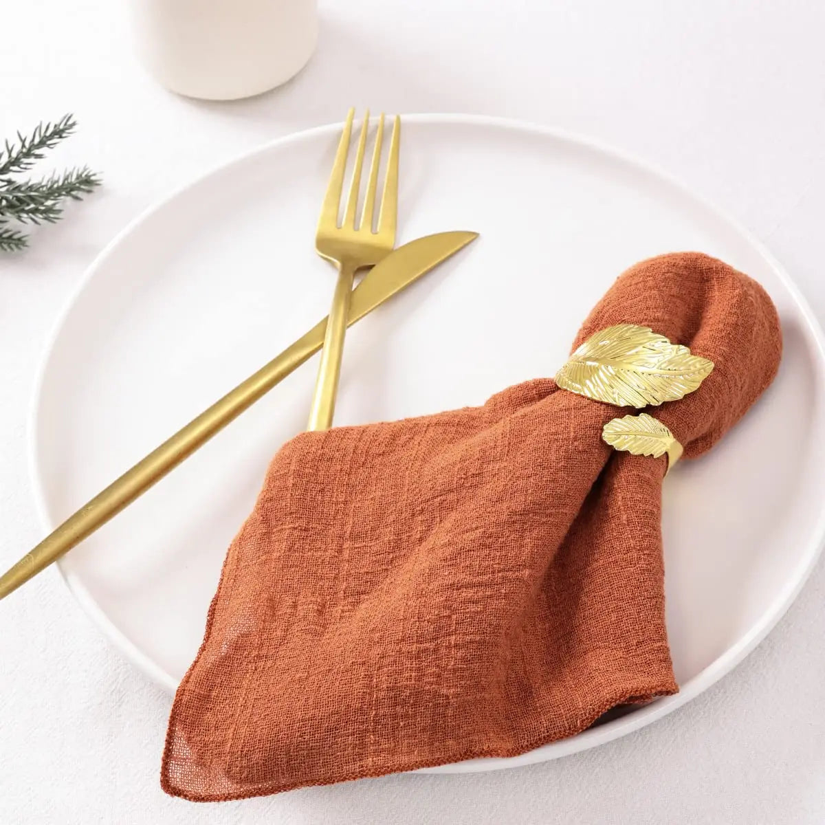 serviettes plissées coton marron rose bleu rouge minimalistes clips dorés mariage fête famille
