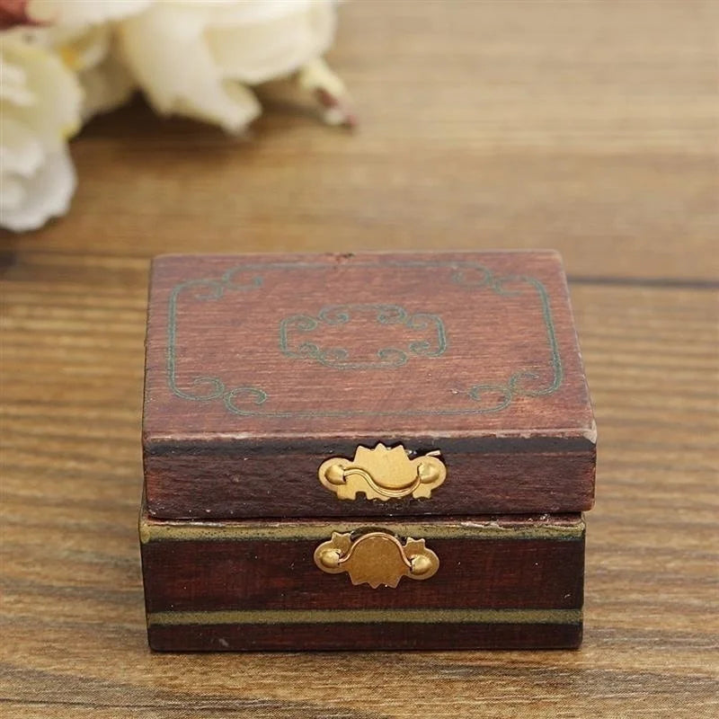 coffret bijoux miniature bois vintage miroir poignées dorées anneaux boucles doreilles