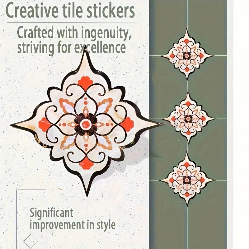 sticker decoratif moderne floral 36 pieces blanc noir orange pvc adhesif mur toilette cuisine