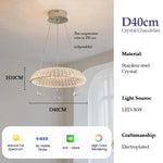 suspension lumineuse moderne cristal facettes papillons argentés interrupteur tactile 80cm diamètre