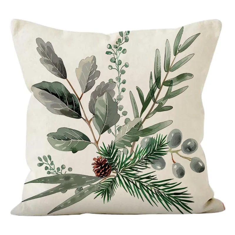 housse coussin polyester zip motif végétal feuilles vertes branches 45x45cm chambre salon