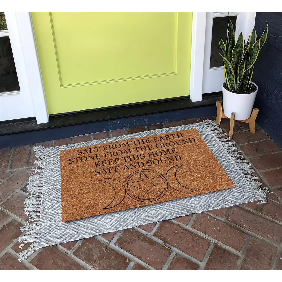 tapis d'entrée marron lunes pentacle anti dérapant caoutchouc texture coco résistant imperméable